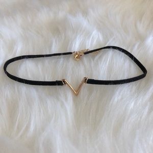 Black Suede and Golden V Accented Choker